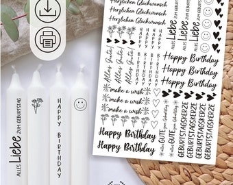 Birthday candle stickers PFD | Candle tattoo template | Birthday | Printable water slide film | Gift | Candles | Download 02