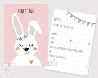 Children's birthday invitation card with rabbit motif