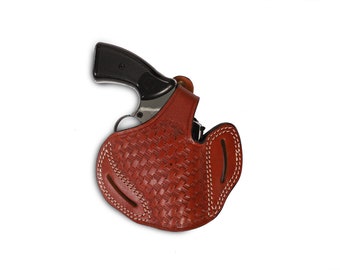 Colt 357 MAG Revolver 3 inch Leather Basket Wave OWB Holster