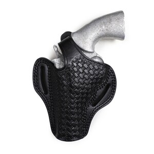 Pusat Holster Colt Python 4 inch 357 MAG Revolver Basket Weave Leather Belt Holster Black Left Hand