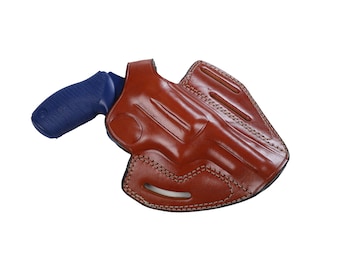 Coldre externo de couro com três presilhas para cinto para revólver Taurus Judge calibre .45 Colt / .410 (3 polegadas).