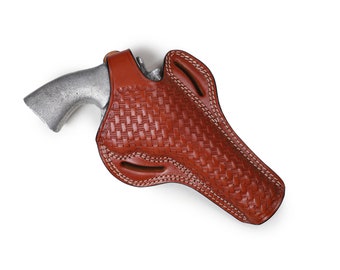 Hand-Molded Leather Belt Holster: Colt Trooper 6 inch 357 MAG Revolver