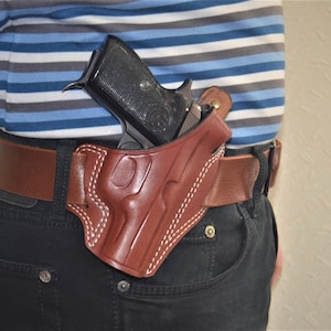 Handmade Leather OWB Holster: Beretta 80 Fits 81, 82, 83, 84, 85 Vegetable Tanned Cowhide