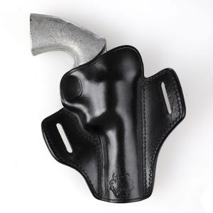 Open top leather holster for Colt Python 4.25 inch, fast draw OWB design, hand-molded friction retention, premium brown leather revolver case