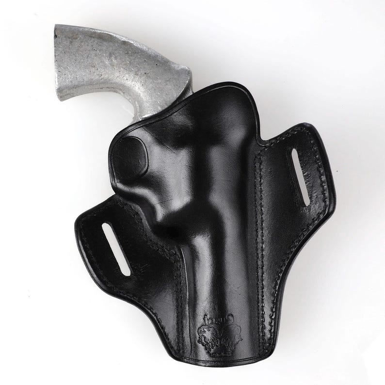 Open top leather holster for Colt Python 4.25 inch, fast draw OWB design, hand-molded friction retention, premium brown leather revolver case