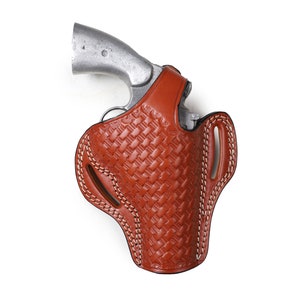 Pusat Holster Colt Diamondback 4 inch 38 SPL Revolver Basket Weave Leather Belt Holster