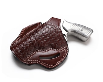 Ruger SP101 357MAG-38SPL-9MM Luger Revolver 5 Shot Leather OWB 2.25 Inch Basket Weave Holster