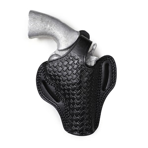 Pusat Holster Colt Trooper 4 inch 357 MAG Revolver Basket Weave Leather Belt Holster