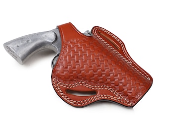 Pusat Holster Colt Diamondback 4 inch 38 SPL Revolver Basket Weave Leather Belt Holster