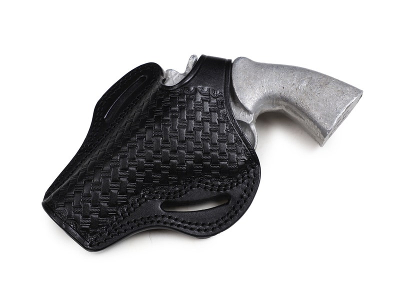 Pusat Holster Colt Python 4 inch 357 MAG Revolver Basket Weave Leather Belt Holster image 10