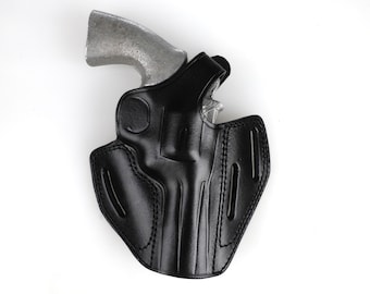 Handcrafted Leather OWB Holster Three Slots: Colt Python 4 inch, 357 MAG