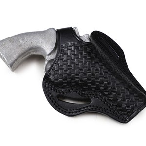 Pusat Holster Colt Python 4 inch 357 MAG Revolver Basket Weave Leather Belt Holster image 4