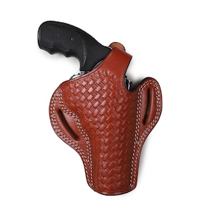 Pusat Holster Colt King Cobra 4 inch 357 MAG Revolver Basket Weave Leather Belt Holster