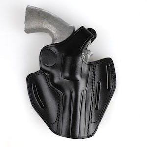 Colt Trooper MK III 4 inch 357 Magnum Leather OWB Three Slot Belt Holster