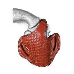Pusat Holster Colt Diamondback 38 SPL Revolver Leather Basket Weave Belt Holster 2.5 inch
