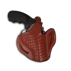 SW Series 357/38 Revolver 2-2.5-3-4-6 Barrel Leather Basket Weave OWB Holster