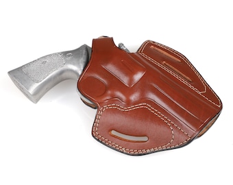 Handcrafted Leather OWB Holster 3 Slots: Ruger GP100 Match Champion 4.20 Inch, 357 MAG