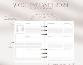 Kalendarium 2024 | Wochenplaner | Filofax | Kalendereinlagen | 18 Monate | Kalender 2024 | Kalendereinlagen A5 | Personal | Happy Planner