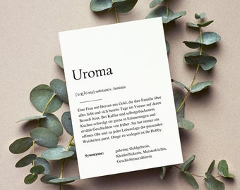 Definitionskarte "UROMA" | DANKE | Oma | Großmutter | Geschenk | Ankündigung | Definition | Baby | Schwangerschaft | Vorfreude | Geburtstag