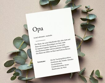 Definitionskarte "OPA" | DANKE | Opa | Großvater | Geschenk | Ankündigung | Definition | Baby | Schwangerschaft | Vorfreude | Geburtstag