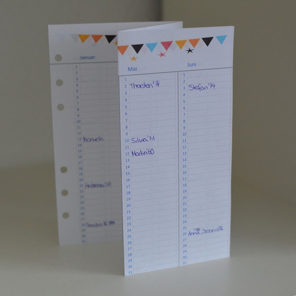 Kalendereinlage Geburtstage | Personal | A5 ; SW10175 | Einlagen | Filofax | Kalender