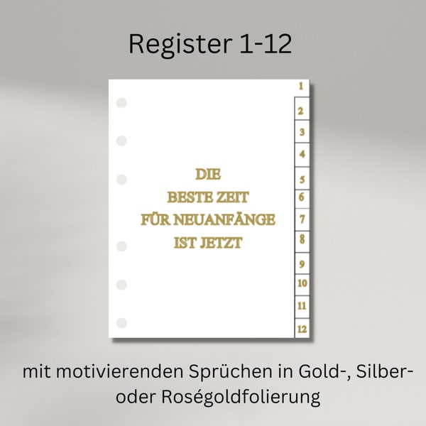 Kalenderregister - Set | Kalenderregister für A5 | Divider | Agenda | Folierung | Trennkarten | Monate 1-12