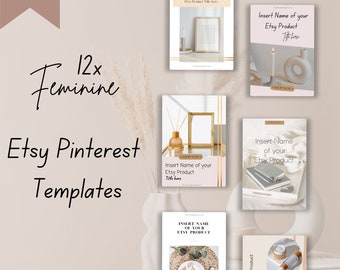 12 Pinterest Templates for Canva | Feminine Brand Pinterest Templates | Fully customizable Pinterest Templates for Canva | Branding