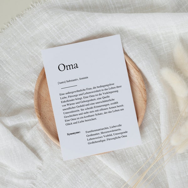 Definitionskarte "OMA" | Muttertag | Geschenk | Du wirst Oma | Baby | Schwangerschaft | Vorfreude | Geburtstag | Familie | Ankündigung