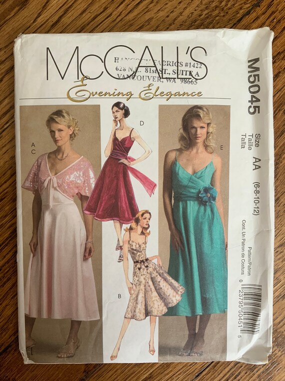 Mccall's 5045 Evening Dress Size 6-8-10-12 Bust 30.5-34”
