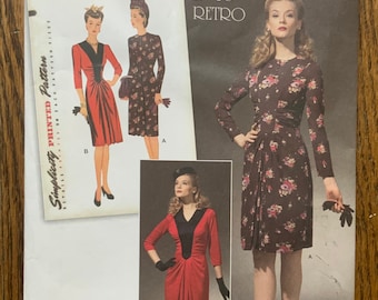 Simplicity 1777 1940s Retro Dress Pattern size 6, 8, 10, 12, 14 bust 30.5-36“