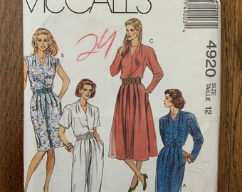 Vintage McCalls 4920 dress and jumpsuit pattern size 12 bust 34”