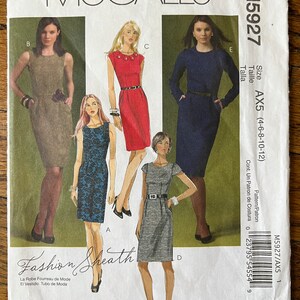 McCalls 5927 Fashion Sheath dress size 4-6-8-10-12 bust 29.5-34”