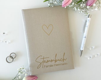 Family book 13 x 20 cm standard size - Design 011 - can be personalized with names with or without pre-printed forms | beige