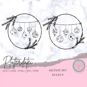Plotter file wreath with balls Christmas Christmas ball Christmas Bauble Tree Svg Dxf Png Jpg Pdf Silhouette Cricut Plotter plot file