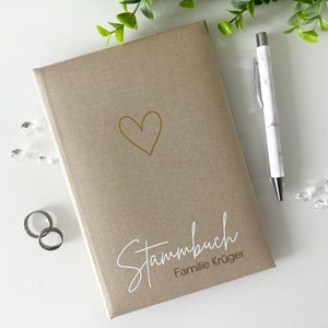 Stammbuch 13x20cm Standardmaß - Design 011 - personalisierbar mit Namen mit oder ohne Vordrucke | beige