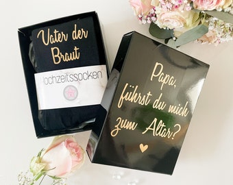 Hochzeitssocken in Box Brautvater | Socken | Vater der Braut | Führst du mich zum Altar? | schwarz 39-42 und 43-46