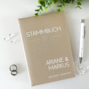 Stammbuch 13x20cm Standardmaß - Design 021 - personalisierbar mit Namen mit oder ohne Vordrucke | beige