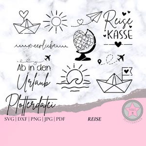 Fichier traceur « Voyage » Vacances Soleil Mer Avion Bateau Navire Svg Dxf Png Jpg Pdf Silhouette Cricut Plotter plot file