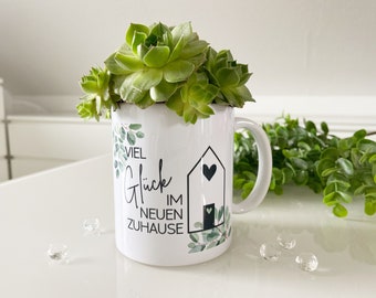 Tasse | Geschenk zum Einzug Umzug Eigenheim | Haus Wohnung Hausbau Bauherr Bauherrin Einweihung | Design 3 Eukalyptus