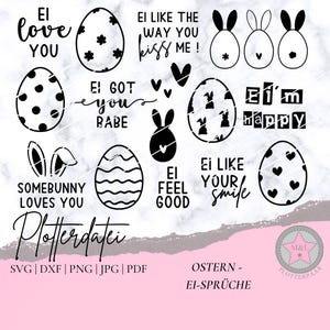 Plotterdatei Ostern Ei-Sprüche Hase Bunny süße Tiere Kinder minimalsitisch love you Svg Dxf Png Jpg Pdf Silhouette Cricut Plotter Plottdatei