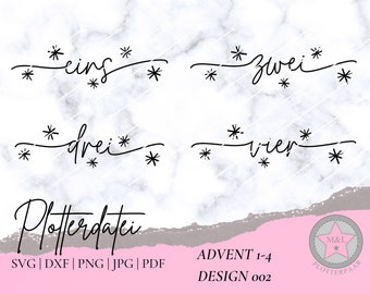 Plotter file Advent 1-4 / 002 ||| Christmas Numbers Wreath Candle Waterslide Film Svg Dxf Png Jpg Pdf Silhouette Cricut Plotter Plotter file