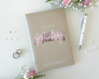 Family book 13 x 20 cm standard size - Design 003 - can be personalized with name - with or without forms | beige