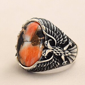 Double Headed Eagle Ring: Turquoise Stone, 925 Sterling Silver, Handmade