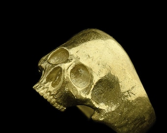 14 kt geelgouden schedelring - handgemaakte herenring