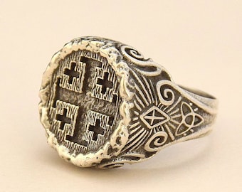 Jerusalem Cross Ring: Handmade 925 Sterling Silver Men's Ring
