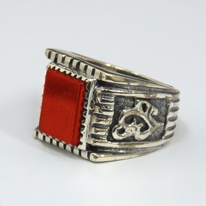 Red Agate 925 Sterling Silver Men&#39;s Ring: Handmade Orientalist Design