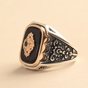 Handmade Onyx 925 Sterling Silver Ring for Men: Orientalist Design