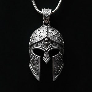 Handmade 925 Sterling Silver Spartan Helmet Pendant with Chain