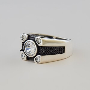 Handmade 925 Sterling Silver Men&#39;s Ring with Zircon Stone