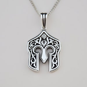 Handmade 925 Sterling Silver Spartan Helmet Pendant with Chain